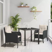   vidaXL Kert étkező szett párnával 3 pcs Fekete Poli rattan