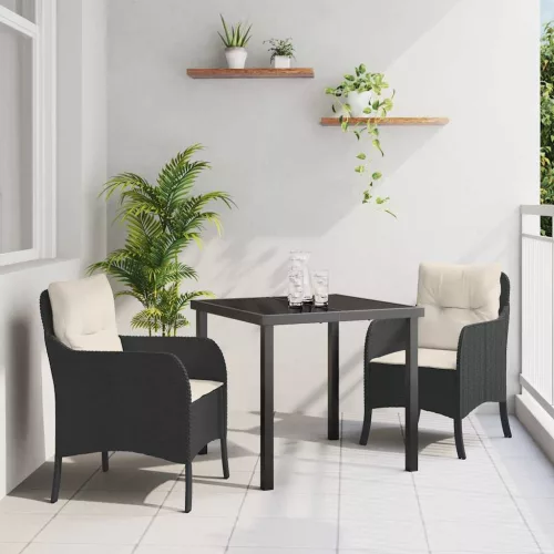 vidaXL Kert étkező szett párnával 3 pcs Fekete Poli rattan
