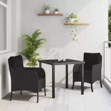   vidaXL Kert étkező szett párnával 3 pcs Fekete Poli rattan