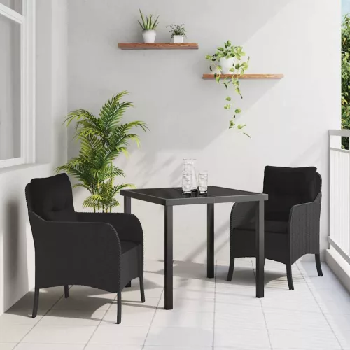 vidaXL Kert étkező szett párnával 3 pcs Fekete Poli rattan