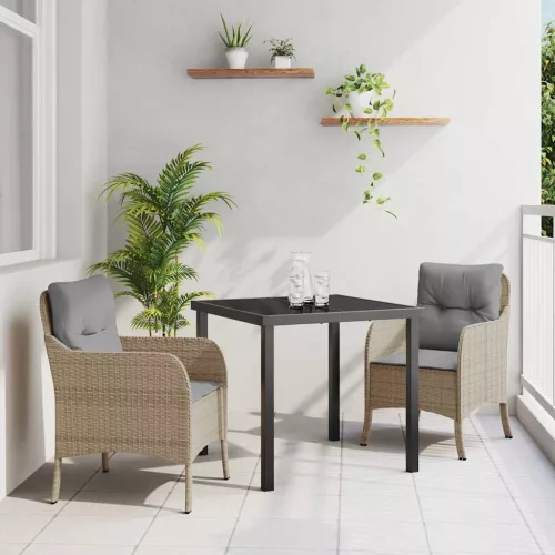 vidaXL Kert étkező szett párnával 3 pcs Bézs Poli rattan