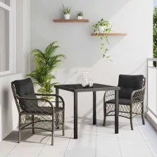   vidaXL Kert étkező szett párnával 3 pcs Szürke Poli rattan