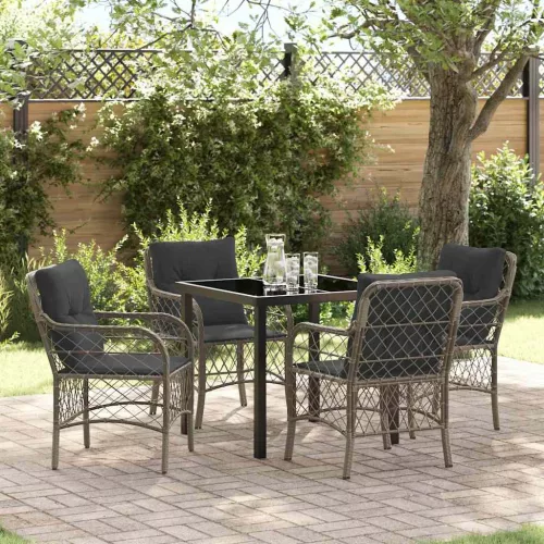 vidaXL Kert étkező szett párnával 5 pcs Szürke Poli rattan