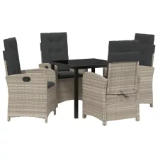   vidaXL 5 darabos Kerti Étkező Szett Párnákkal Világosszürke Polirattan