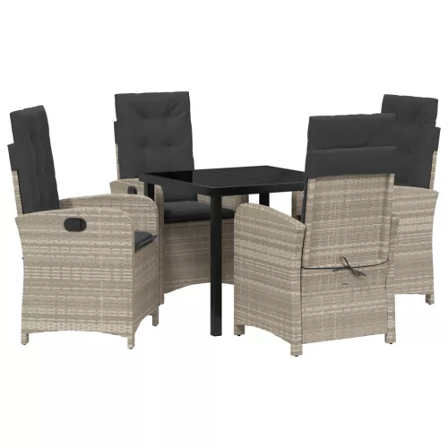 vidaXL 5 darabos Kerti Étkező Szett Párnákkal Világosszürke Polirattan