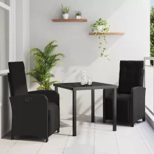 vidaXL Kert étkező szett 3 pcs Fekete polirattan