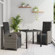 vidaXL Kert étkező szett 3 pcs Szürke polirattan
