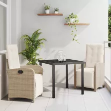 vidaXL Kert étkező szett 3 pcs Bézs polirattan