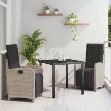 vidaXL Kert étkező szett 3 pcs Világosszürke polirattan