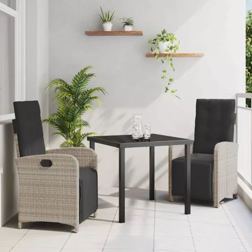 vidaXL Kert étkező szett 3 pcs Világosszürke polirattan