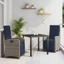vidaXL Kert étkező szett 3 pcs Szürke polirattan
