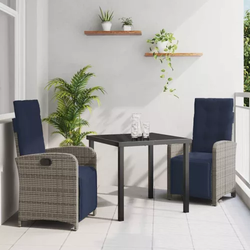 vidaXL Kert étkező szett 3 pcs Szürke polirattan