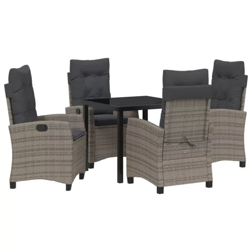 vidaXL 5 részes kerti étkező készlet párnákkal Szürke Poly Rattan
