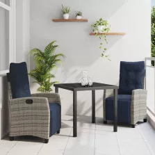   vidaXL Kert étkező szett párnával 3 pcs Szürke polirattan