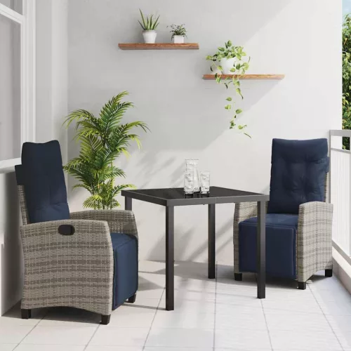 vidaXL Kert étkező szett párnával 3 pcs Szürke polirattan