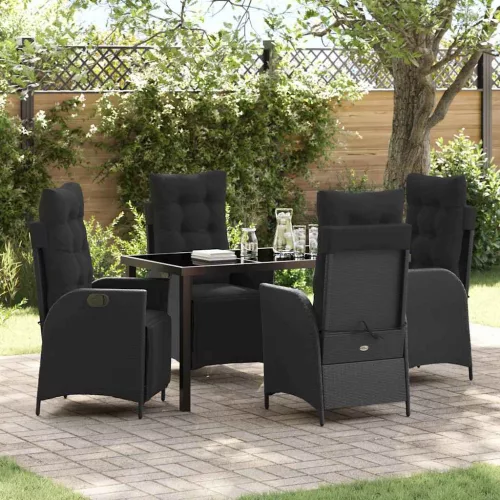 vidaXL Kert étkező szett 5 pcs Fekete Poli rattan