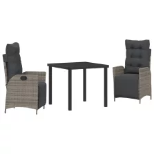 vidaXL 3 darabos kertibútor szett szürke polirattan