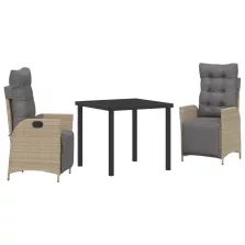 vidaXL 3 darabos kerti étkező szett bézs poli rattan