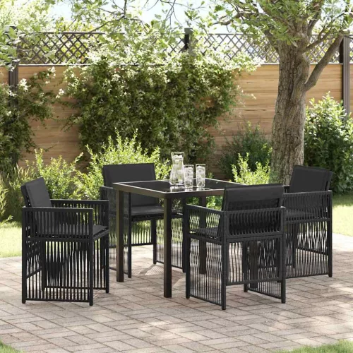 vidaXL Kert étkező szett 5 pcs Fekete Poli rattan