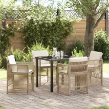 vidaXL Kert étkező szett 5 pcs Bézs Poli rattan