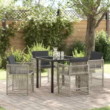 vidaXL Kert étkező szett 5 pcs Világosszürke Poli rattan