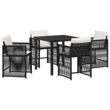   vidaXL 5 darabos Kerti étkezőgarnitúra párnákkal Fekete Poli rattan