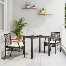 vidaXL Kert étkező szett 3 pcs Fekete polirattan