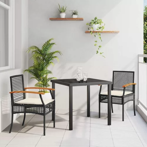 vidaXL Kert étkező szett 3 pcs Fekete polirattan