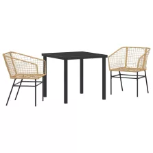vidaXL 3 Részes Kerti Étkező Szett Barna Poli Rattan