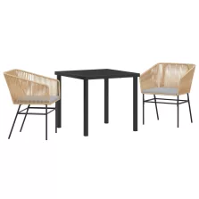   vidaXL 3 darabos kert étkező szett párnákkal barna polirattan