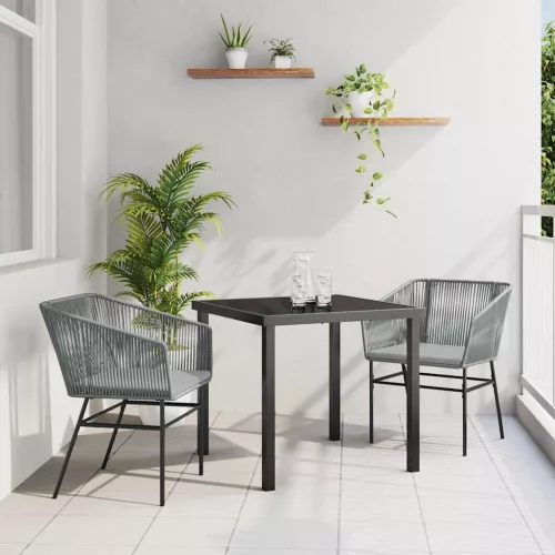 vidaXL Kert étkező szett 3 pcs Szürke Poli rattan