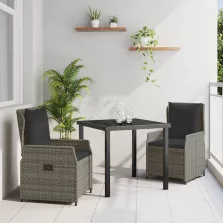 vidaXL Kert étkező szett 3 pcs Szürke polirattan