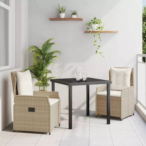 vidaXL Kert étkező szett 3 pcs Bézs polirattan