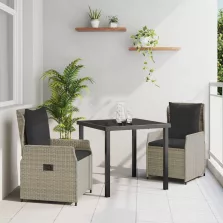 vidaXL Kert étkező szett 3 pcs Világosszürke polirattan