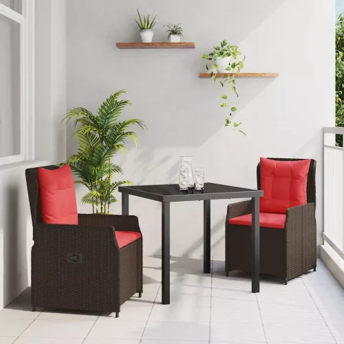 vidaXL Kert étkező szett 3 pcs Barna Poli rattan