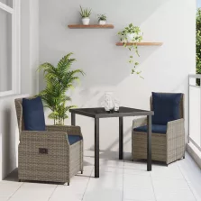 vidaXL Kert étkező szett 3 pcs Szürke Poli rattan