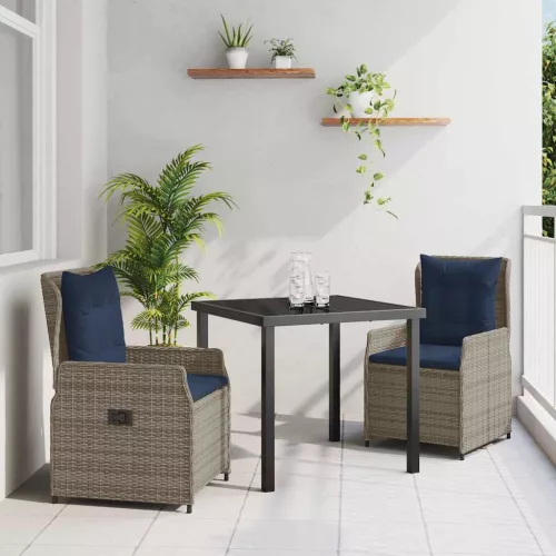 vidaXL Kert étkező szett 3 pcs Szürke Poli rattan