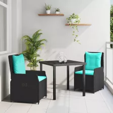 vidaXL Kert étkező szett 3 pcs Fekete Poli rattan