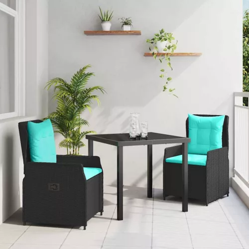 vidaXL Kert étkező szett 3 pcs Fekete Poli rattan