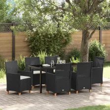 vidaXL Kert étkező szett 7 pcs Fekete polirattan