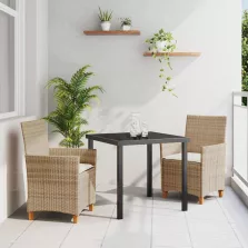 vidaXL Kert étkező szett 3 pcs Bézs polirattan