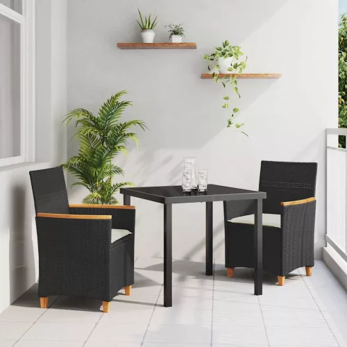 vidaXL Kert étkező szett 3 pcs Fekete polirattan
