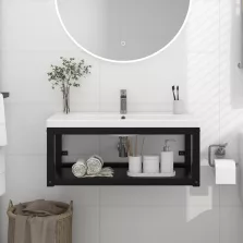   vidaXL fekete vas fürdőszobai fali mosdókagylókeret 79 x 38 x 31 cm