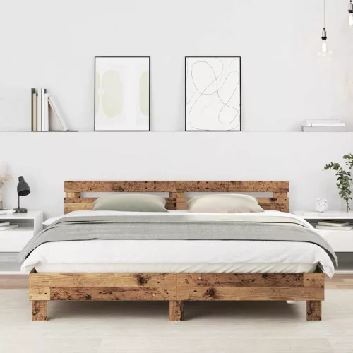 vidaXL Ágykeret fejtámlával Öreg fa 203 x 185 x 70 cm Faanyag