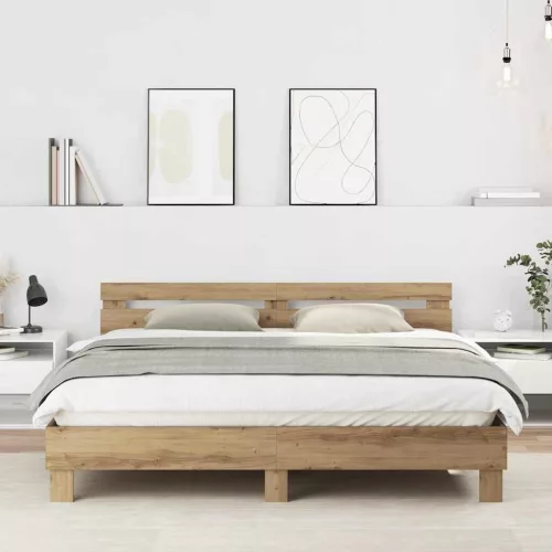 vidaXL Ágykeret fejtámlával Artisan tölgy 203 x 185 x 70 cm Faanyag