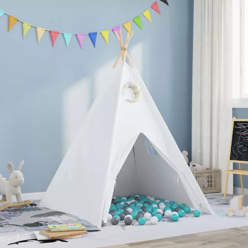 vidaXL Teepee sátor Fehér 120 x 120 x 150 cm Szövet, műanyag