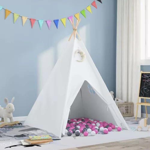 vidaXL Teepee sátor Fehér 120 x 120 x 150 cm Szövet, műanyag