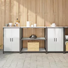   vidaXL Konyhai Tároló Készlet polcokkal 3 pcs Ezüst 210 x 50 x 92 cm