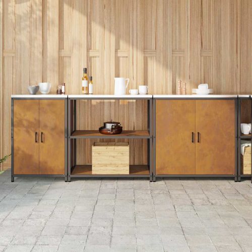 vidaXL Konyhai Tároló Készlet polcokkal 3 pcs Rozsdás 240 x 50 x 92 cm