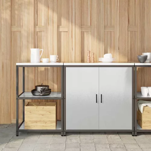 vidaXL Konyhai Tároló Készlet polcokkal 2 pcs Ezüst 150 x 50 x 92 cm